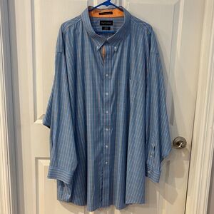Paul Fredrick Blue, White and Orange Striped Men's Shirt
